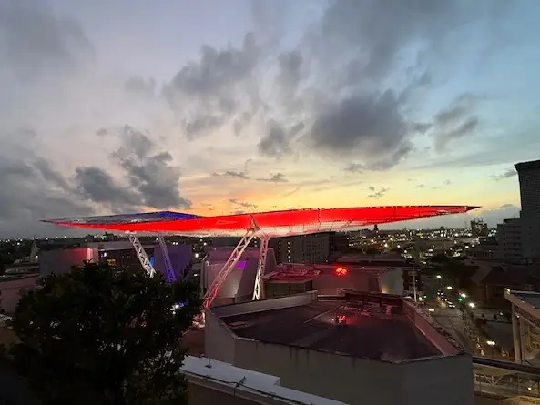 The Bollinger Canopy over the National WWII Museum in New Orleans at sunset