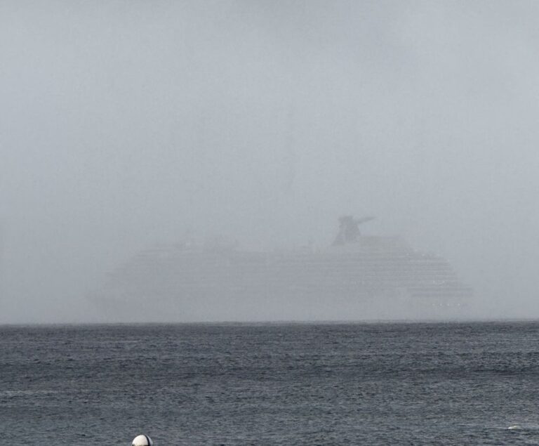 "Ghost Ship" in the rain and low fog