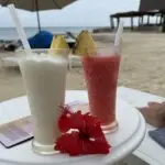Frozen drinks on a beach